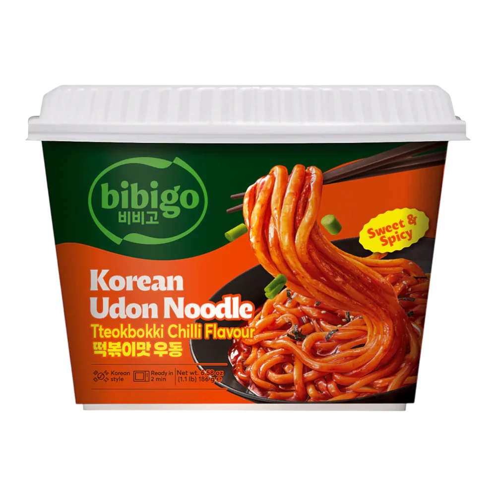 CJ BIBIGO Udon Noodles Tteokbokki Chili Flavour 187g (Case 6)