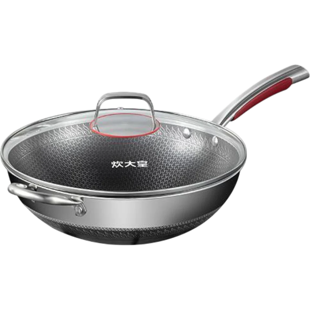 COOKER KING Stainless Steel Honeycomb Wok With Lid 34cm