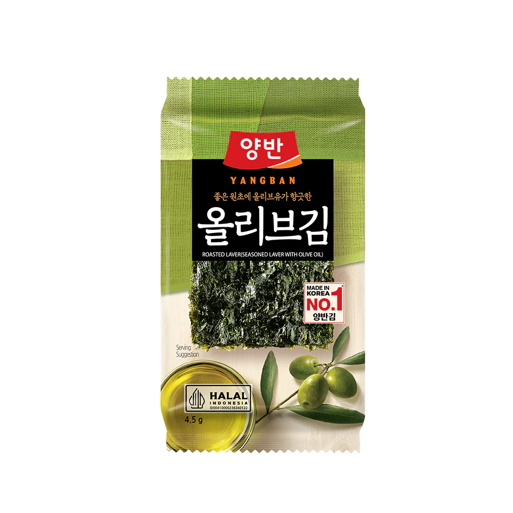 DONGWON Halal Seasoned Laver with Olive Oil  (3 packs) 13.5g (Case 36)