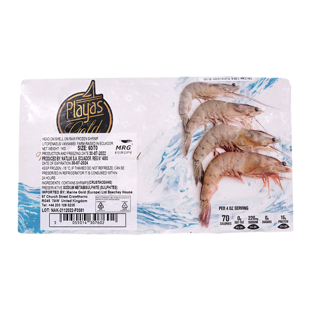 Ecuador Head On Prawn 60/70 1kg net (Frozen)