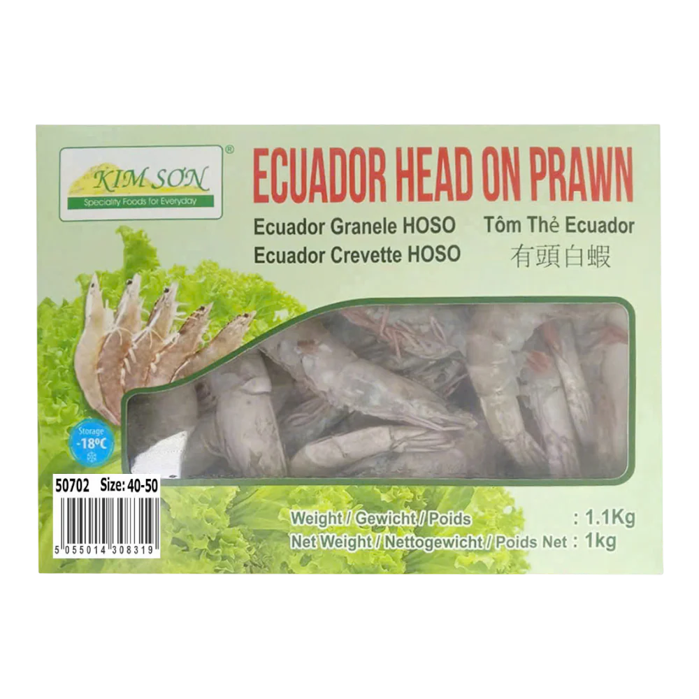 KIM SON Ecuador Head On Prawn 40/50 1kg NET (Frozen)