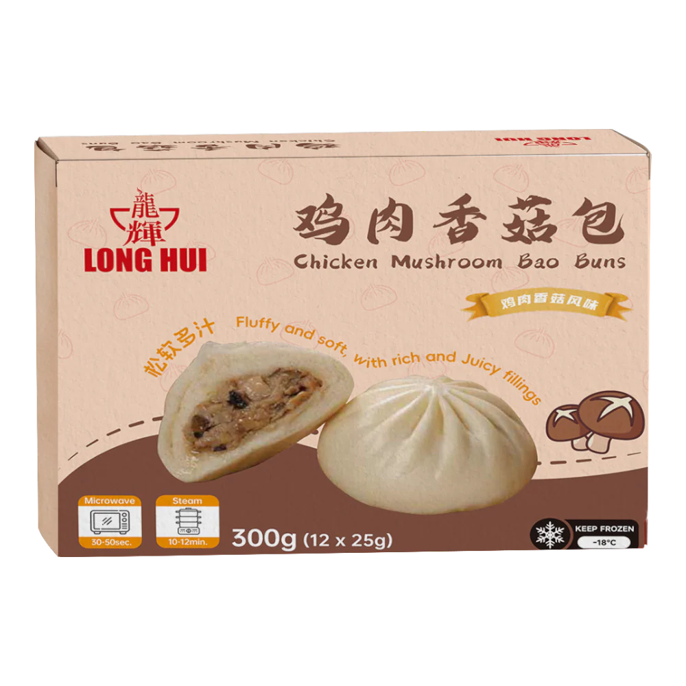 LONG HUI Chicken Mushroom Bao Buns 300g (Frozen)