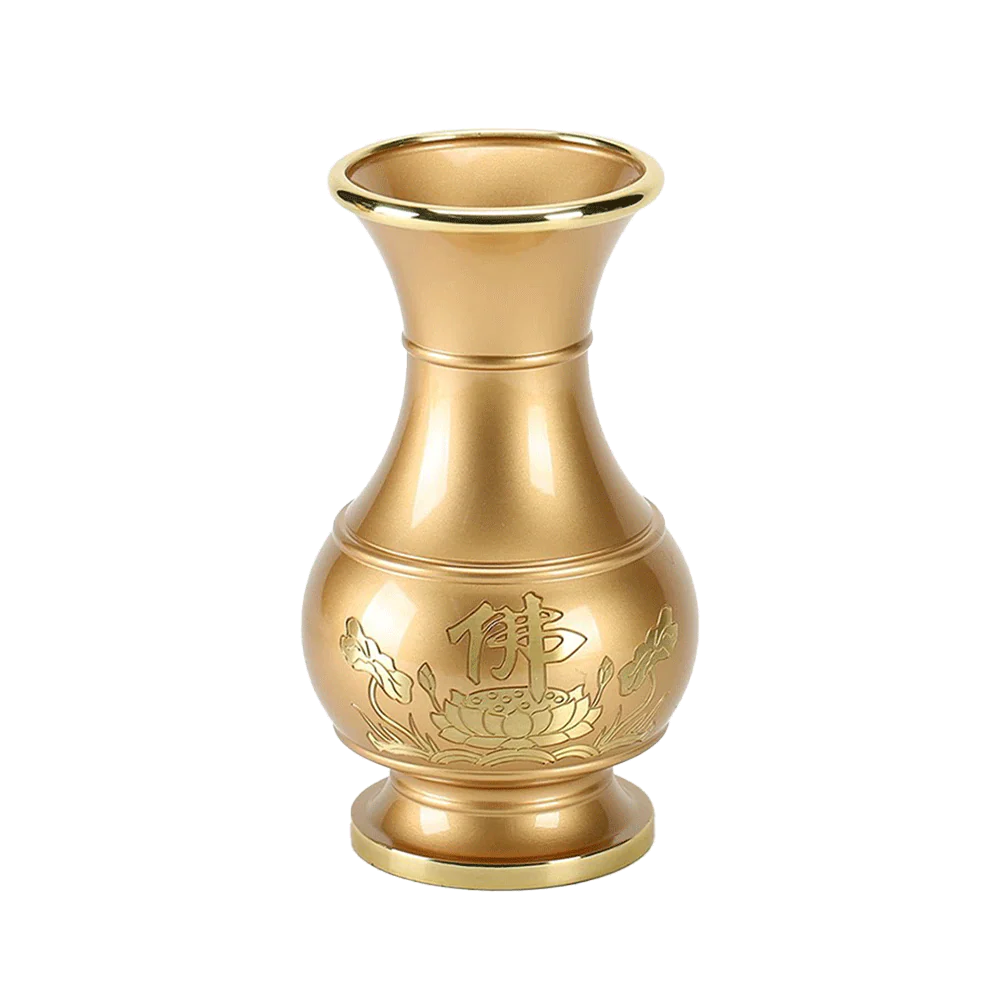 LONGDAN Golden Buddha Character Lotus Vase 10 Inches