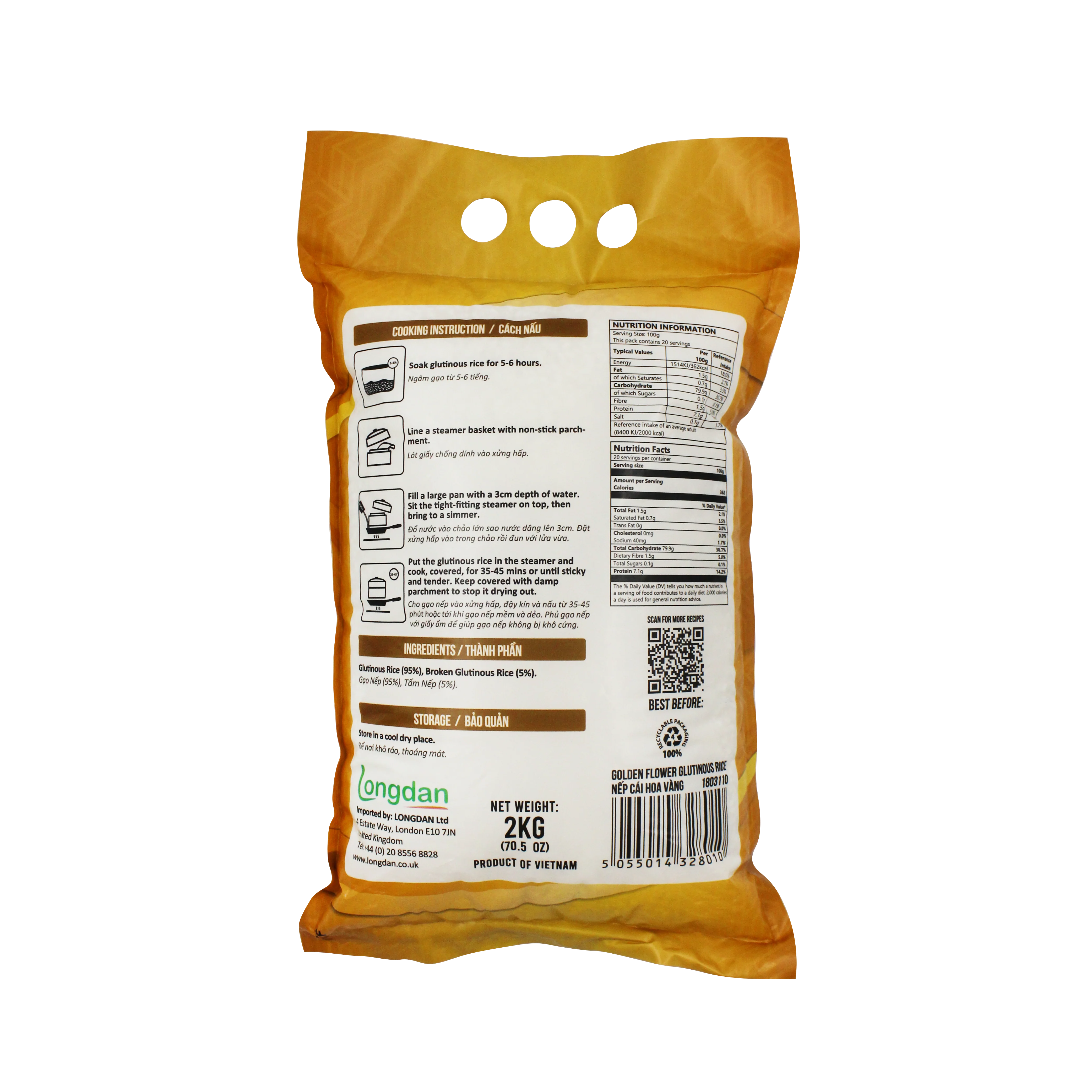 Golden Flower Glutinous Rice 2kg - Image 2