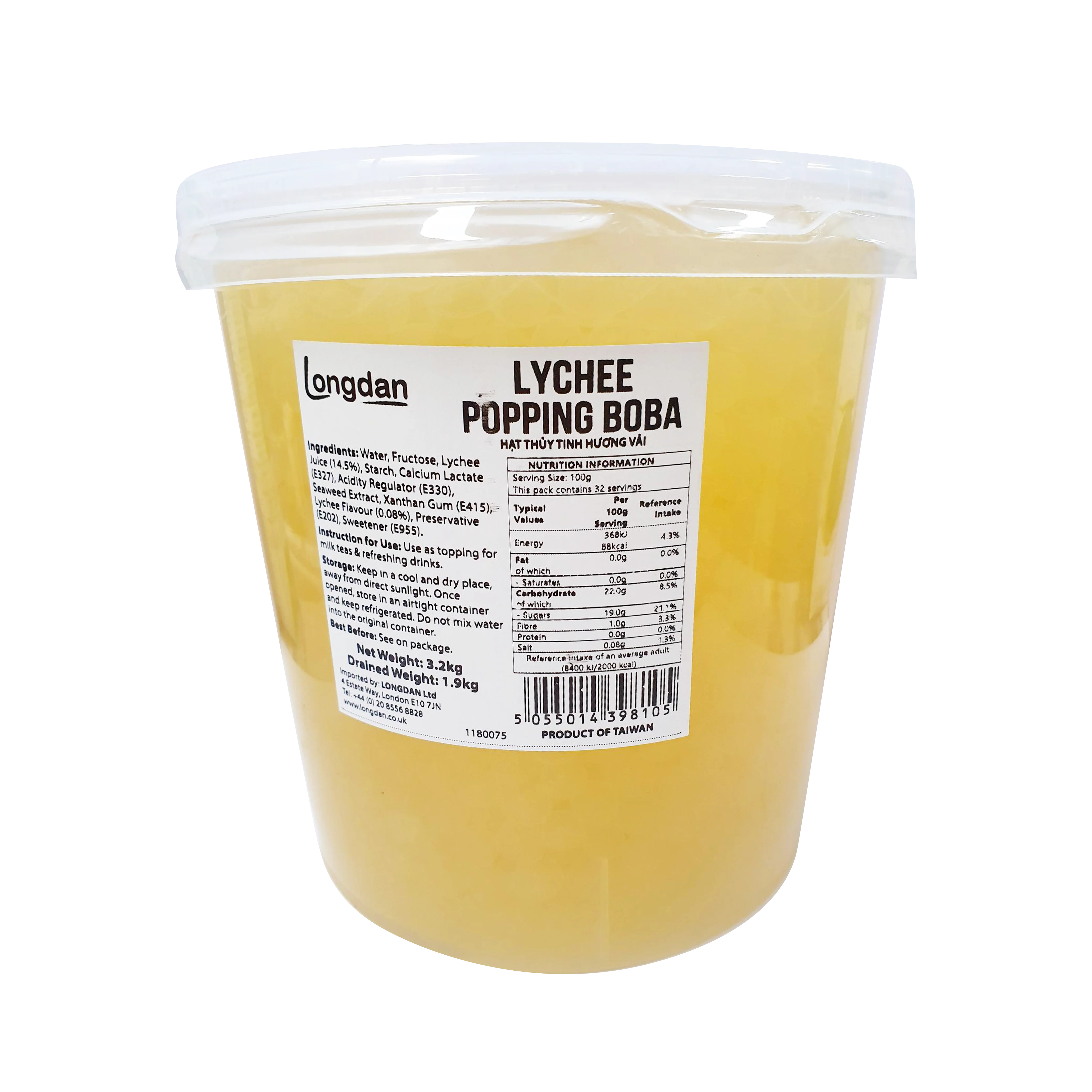 Longdan Lychee Popping Boba 3.2kg (Case 4)