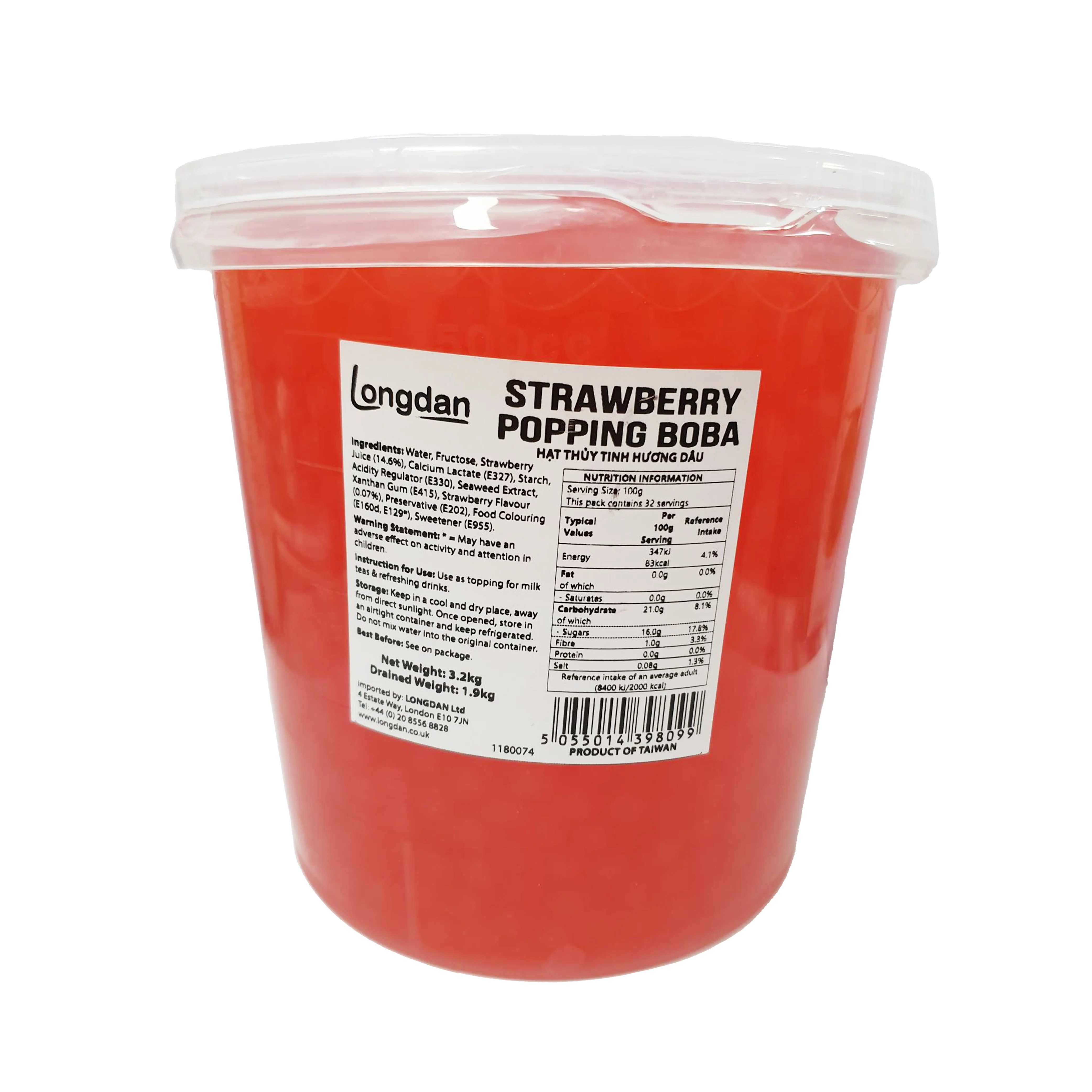 Longdan Strawberry Popping Boba 3.2kg (Case 4)