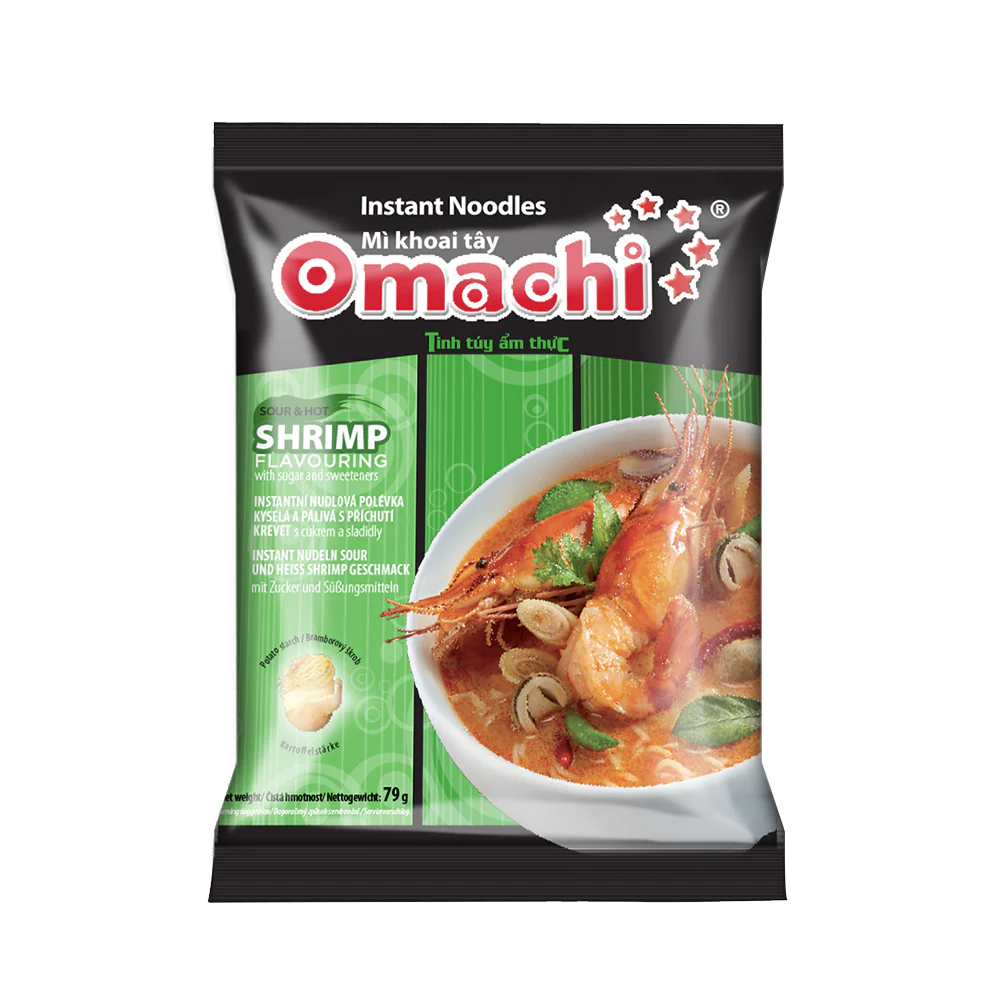 OMACHI Instant Noodles With Potato Starch _ Sour And Hot Shrimp Flavour 79g (Case 30)
