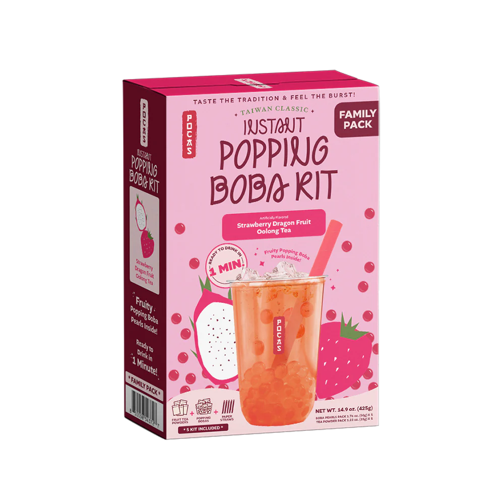 POCAS Popping Boba DIY Kit - Strawberry Dragon Fruit Oolong Tea (5 packs) 425g (Case 8)