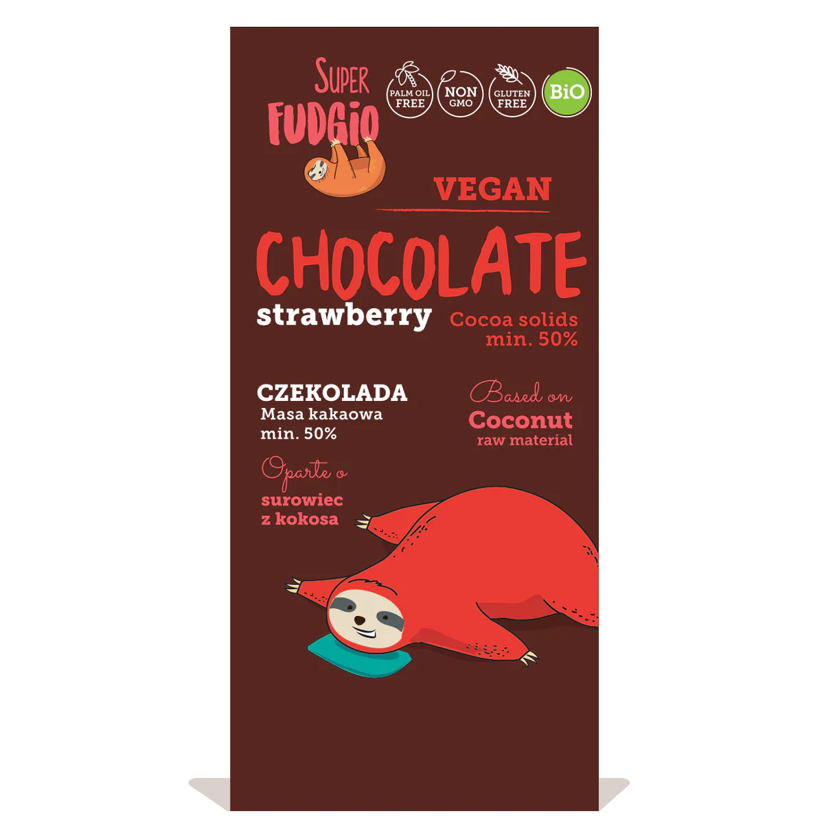 Super Fudgio Organic & Vegan strawberry chocolate with cane sugar 80g