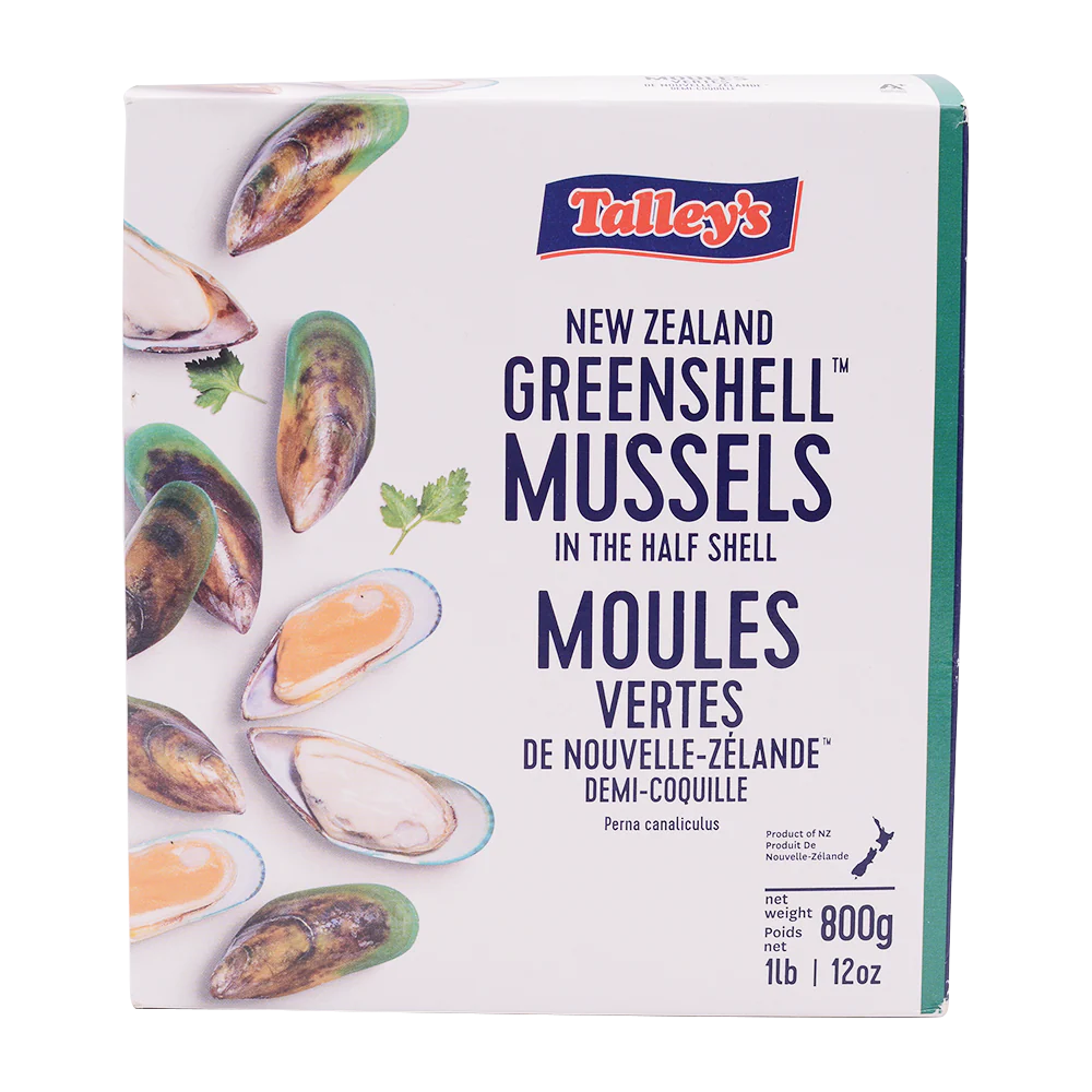 Talleys 1/2 Shell Green Lip Mussels 800g (Frozen)