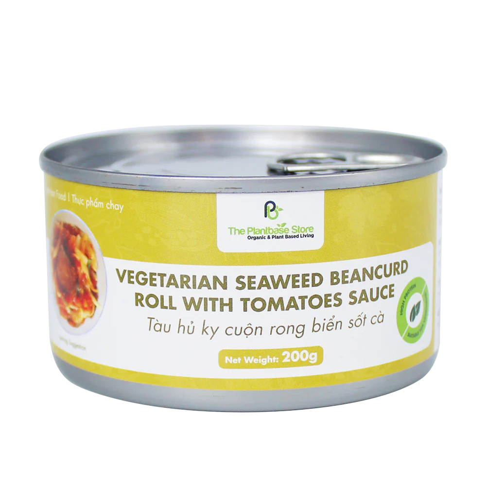 The Plantbase Store Canned Vegetarian Seaweed Beancurd Roll With Tomatoes Sauce 200g